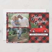 Kerstboom Buffalo Plaid Foto Kerst Kaart (Voorkant)