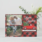 Kerstboom Buffalo Plaid Foto Kerst Kaart (Staand voorkant)