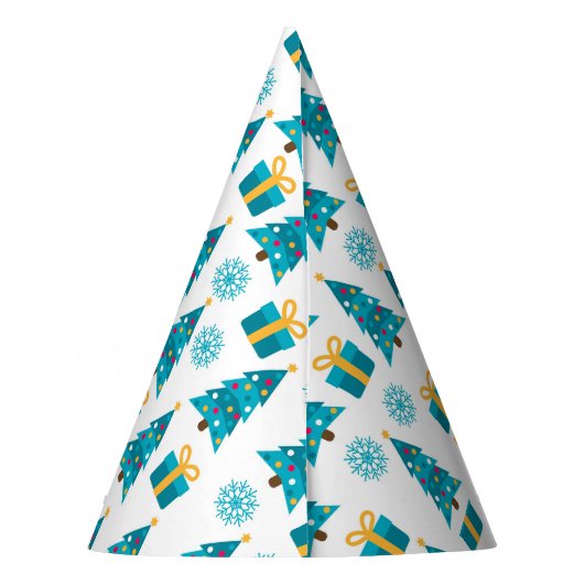 Kerstboom cadeau patroon blauw geel | Vakantie Feesthoedjes (Achterkant)