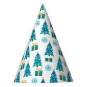 Kerstboom cadeau patroon blauw geel | Vakantie Feesthoedjes (Voorkant)