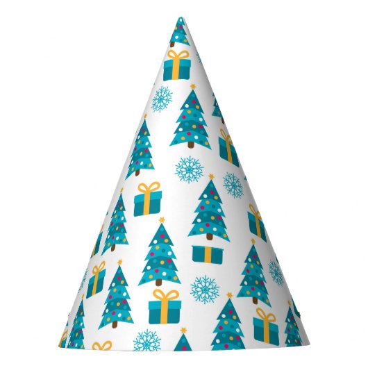 Kerstboom cadeau patroon blauw geel | Vakantie Feesthoedjes (Voorkant)