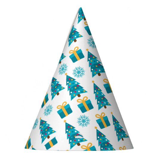 Kerstboom cadeau patroon blauw geel | Vakantie Feesthoedjes (Links)