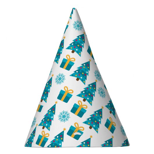 Kerstboom cadeau patroon blauw geel | Vakantie Feesthoedjes (Rechts)