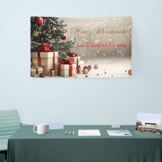 Kerstboom Cadeaus Bokeh Vrolijk Kerstfeest Spandoek (Beurs)