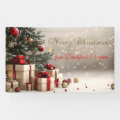 Kerstboom Cadeaus Bokeh Vrolijk Kerstfeest Spandoek (Horizontaal)