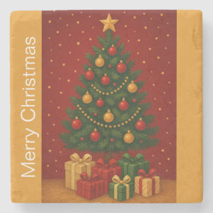 🎄 Kerstboom & Cadeaus – Classic Vakantie Custom Stenen Onderzetter