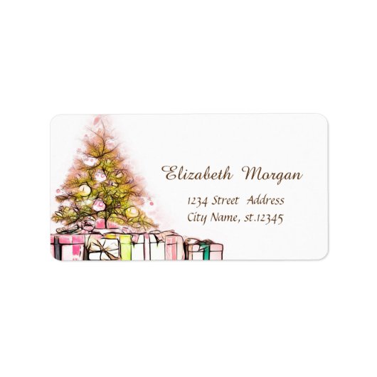 Kerstboom, Cadeaus feestdag Etiket (Voorkant)