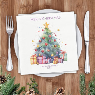 Kerstboom Cadeaus Paarse Feest Servet