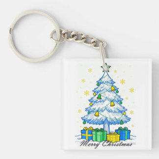 Kerstboom & Cadeaus Prettig Kerst Acryl Sleutelhan Sleutelhanger