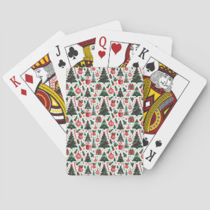 Kerstboom, cadeaus, snoepstok pokerkaarten