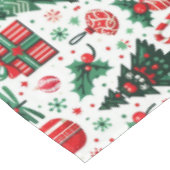 Kerstboom, cadeaus, suikerriet tafelkleed (Gekanteld)