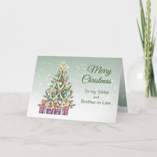 Kerstboom, cadeaus, Zus en zwager Feestdagen Kaart