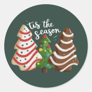 Kerstboom Cake Het Is Het Seizoen Xmas Vakantie Ronde Sticker