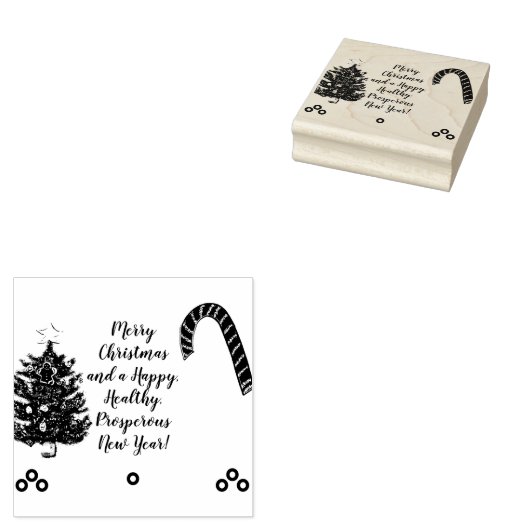 Kerstboom Candy Cane Groeten Rubberstempel (Gestempeld)