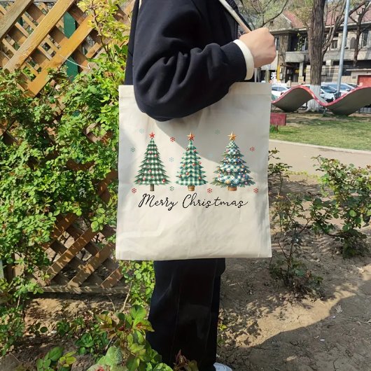 Kerstboom canvas tas, Vrolijke kerst canvas tas