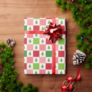 Kerstboom checker rood roze groen cadeaupapier