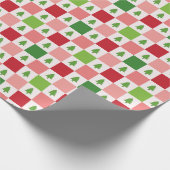 Kerstboom checker rood roze groen cadeaupapier (Hoek)
