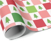 Kerstboom checker rood roze groen cadeaupapier (Rol Hoek)