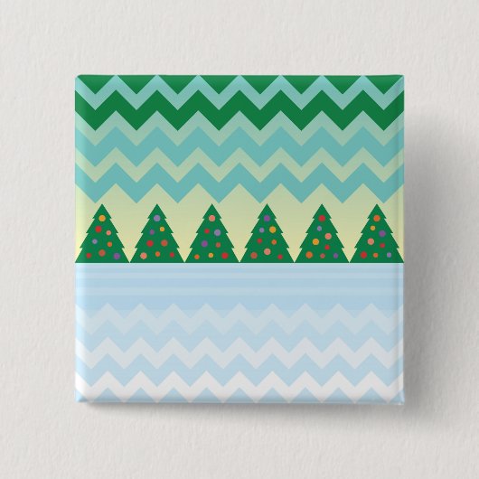 Kerstboom Chevron Scene Vierkante Button 5,1 Cm (Voorkant)