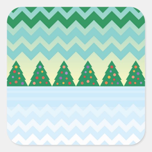 Kerstboom Chevron Scene Vierkante Sticker (Voorkant)