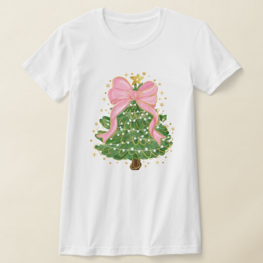 Kerstboom Coquette Roze strik Vakantie T-shirt (Laagn)