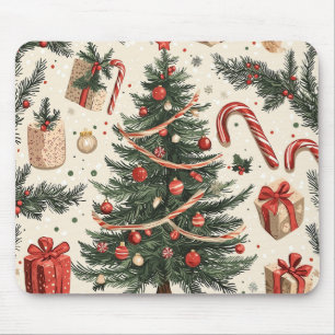 Kerstboom Crème Rood Groen Toile Muismat