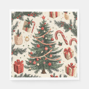 Kerstboom Crème Rood Groen Toile Servet