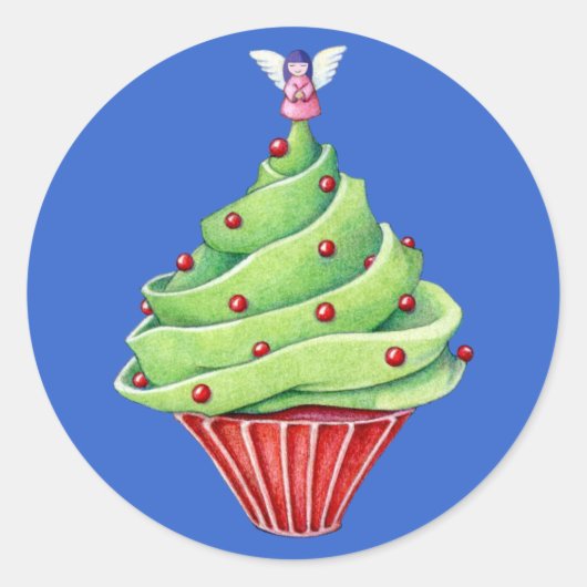 Kerstboom Cupcake blauw Sticker (Voorkant)