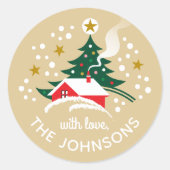 Kerstboom Custom Name Snow  Gold Ronde Sticker (Voorkant)