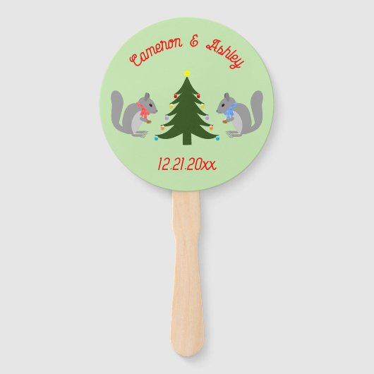 Kerstboom decoreren eekhoorns bruiloft handwaaier (Voorkant)