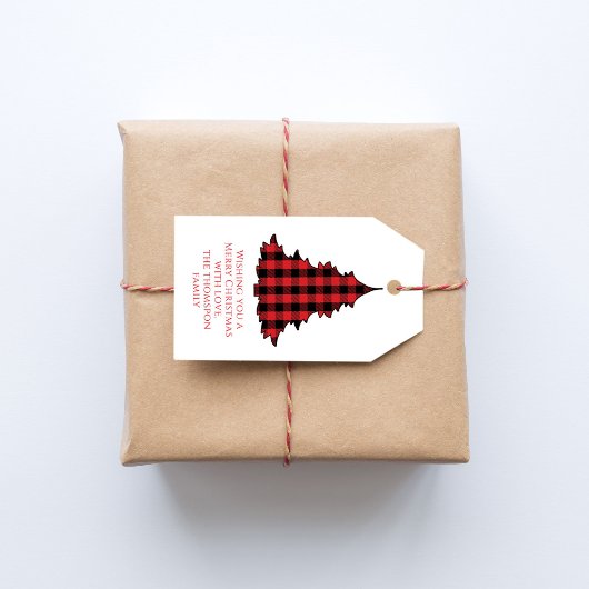 Kerstboom Eenvoudige Leuke Buffel Controleer Patro Cadeaulabel