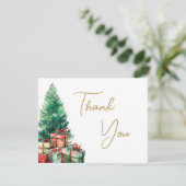 Kerstboom Elegant Goud Script Business Bedankkaart (Staand voorkant)