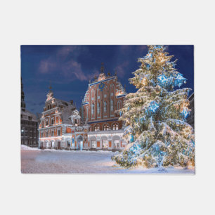 Kerstboom en Blackhead-huis in Riga Deurmat
