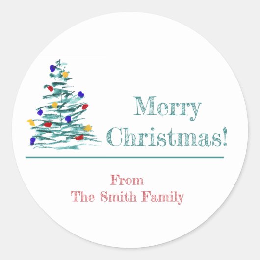 Kerstboom en bollen Cadeau Wrapping Sticker (Voorkant)