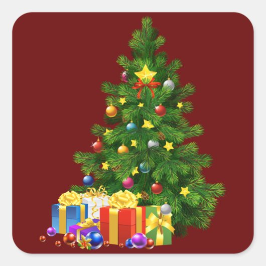 Kerstboom en Cadeaus Vierkante Sticker (Voorkant)