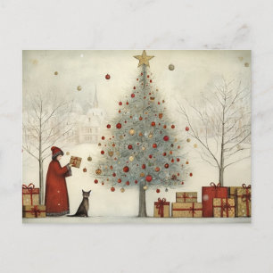 Kerstboom en een kat briefkaart