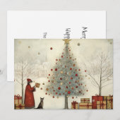 Kerstboom en een kat feestdagenkaart (Voorkant / Achterkant)