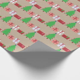 Kerstboom en geschenken op beige inpakpapier
