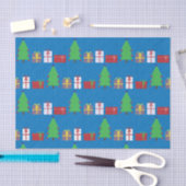 Kerstboom en Giften op Blauw Weefseldocument Tissuepapier (Craft)