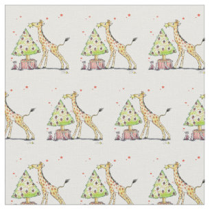 kerstboom en giraffe - kerstfeest stof