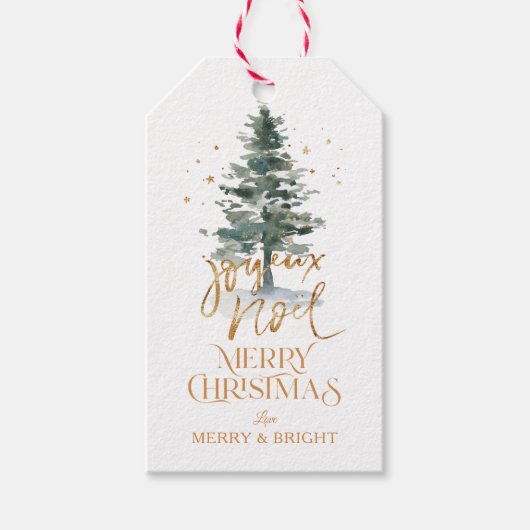 Kerstboom en gouden typografie cadeaulabel (Voorkant)