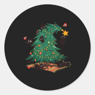 Kerstboom En Kat Schattige Kerst Kat Liefhebber  Ronde Sticker