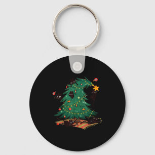Kerstboom En Kat Schattige Kerstkat Liefhebber Sleutelhanger