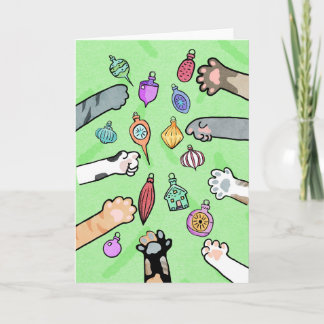 Kerstboom en kattenpoten met versieringskaart kaart