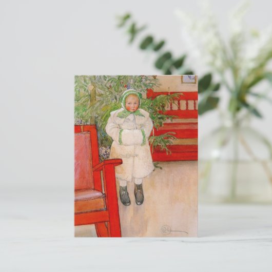 Kerstboom en kind in Furs Feestdagenkaart (Staand voorkant)