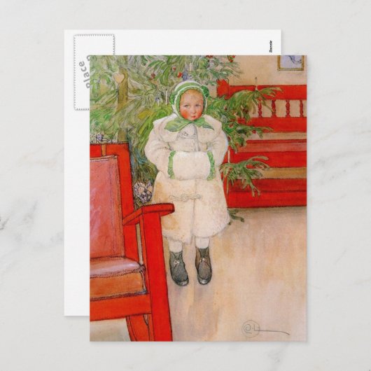 Kerstboom en kind in Furs Feestdagenkaart (Voorkant / Achterkant)