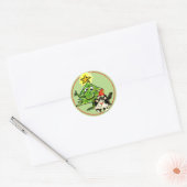 Kerstboom en kitten kat ronde sticker (Envelop)