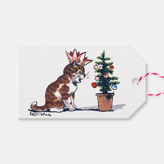 Kerstboom en Kitten, Louis Wain Cadeaulabel (Voorkant (Horizontaal))