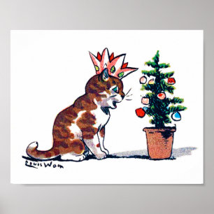Kerstboom en Kitten, Louis Wain Poster