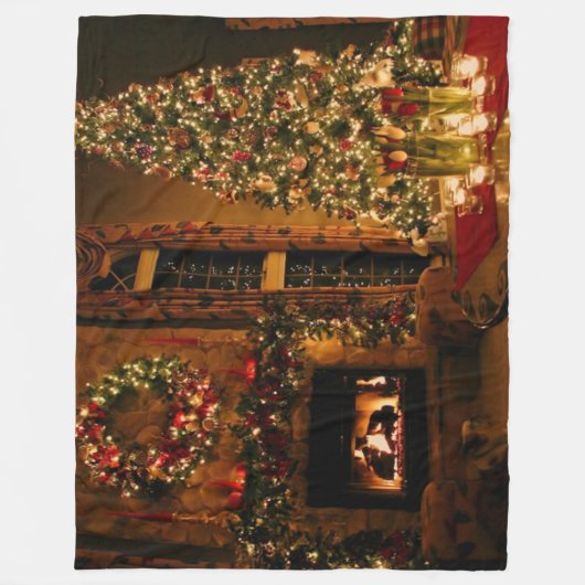 Kerstboom en open haard fleece deken (Voorkant)